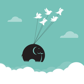 Vector image of bird and elephant in the sky, Represents the uni