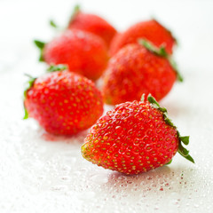 Strawberries closeup with water drops