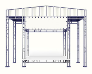 stage steel construction with empty desk on white isolated