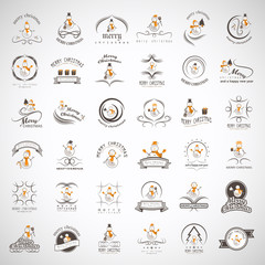 Snowman Elements Set - Isolated On Gray Background