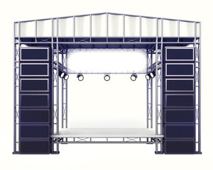concert stage steel construction with speakers on white