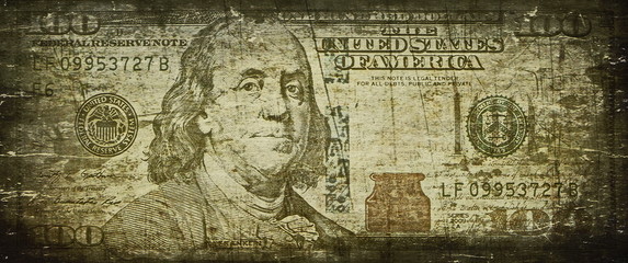 Fototapeta na wymiar old grunge one hundred dollar bill