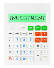 Calculator with Investment on display isolated on white