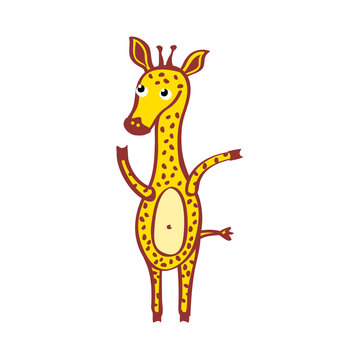 giraffe isolated on white Hand-drawn cartoon