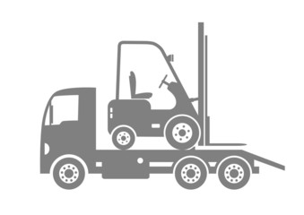 Grey tow truck and forklift on white background