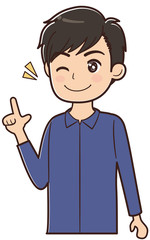 人差し指を立てる男性