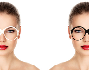 Young lovely girl in black and white rim of optical glasses