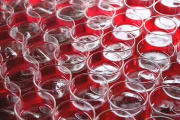 Red beverage in glass.