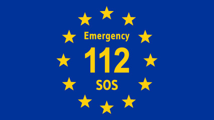 flag of europe with emergency telephone number - 16 to 9 - e1075