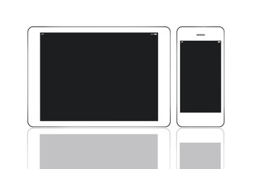 Tablet and smart phone on white