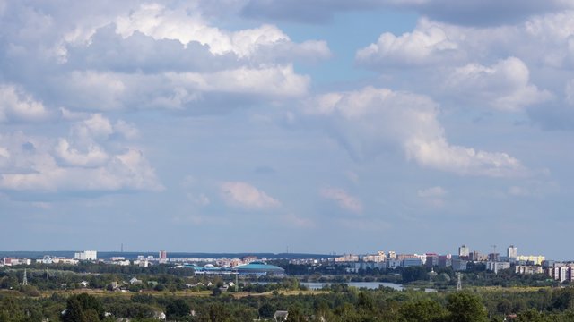 Minsk. View of the Chizhovka-arena and cityscape. Time lapse