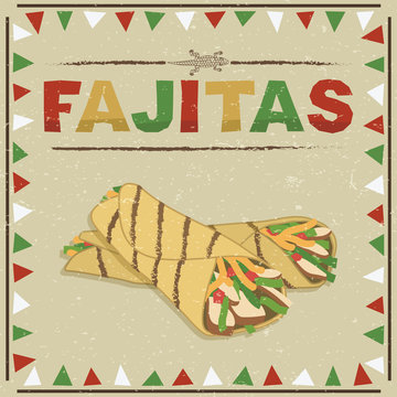mexican food chicken fajitas poster vector clipart red green white bunting frame