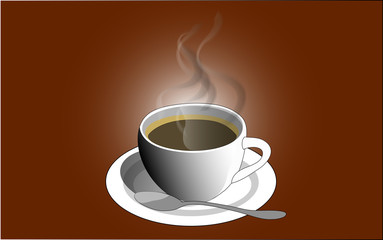 Cup of coffee on brown background. Vector illustration.