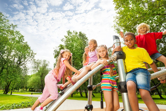 Kids On Playground Construction Play, Girl Climb