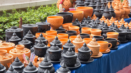 Thai traditional clay pottery in ko Kret island, thailand