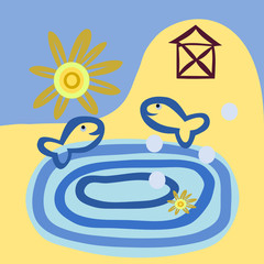 stylized cottage by the lake