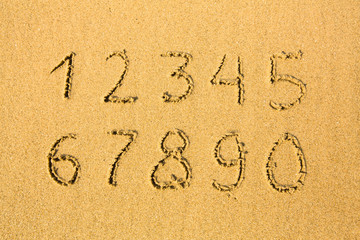 Numbers on a sandy beach (0-9)