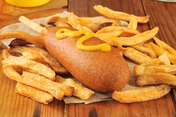 Corn dog with fries
