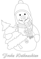 Happy snowman with christmas tree