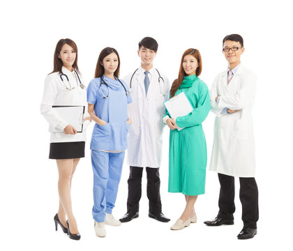 Professional Medical Doctor Team Standing Over White Background