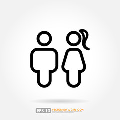 Outline of boy & girl icons on white background