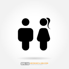 Boy & girl vector icons on white background
