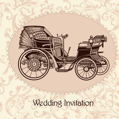 Fototapeta na wymiar Wedding invitation with vintage seamless vector pattern