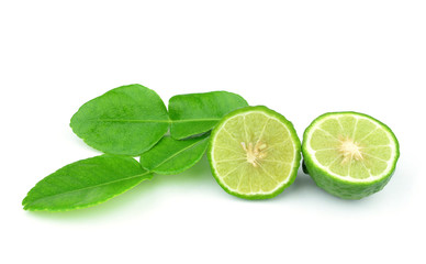 Kaffir lime slice on white background