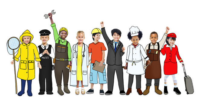 Group of Children with Various Occupations Concept