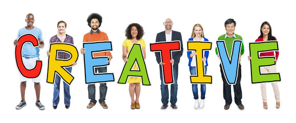 Multiethnic Group of People Holding Word Creative