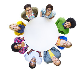 Group of Diverse People Carrying a White Circle