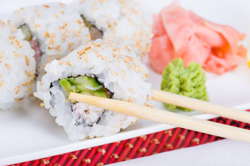 Sushi rolls with sticks