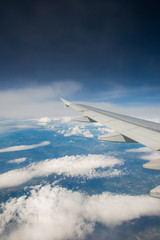 Airplane wing out of window