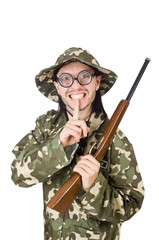 Fototapeta premium Funny soldier isolated on the white