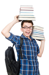 Funny student with stack of books