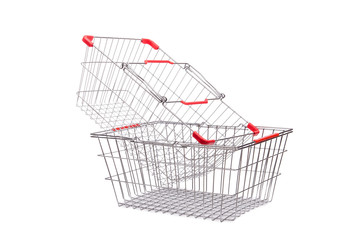 Shopping supermarket trolley isolated on the white
