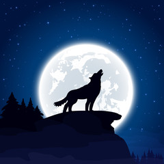 Wolf on Moon background