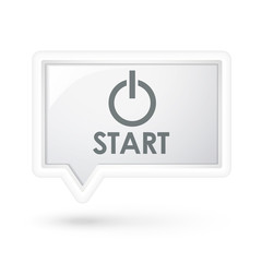 start word with power icon on a speech bubble