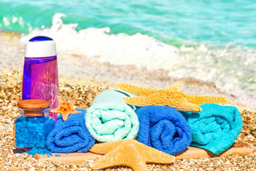 Wellness products on sand