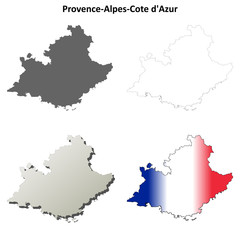 Provence-Alpes-Cote d'Azur blank detailed outline map set