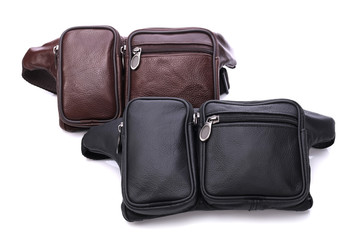 Men's leather bags on white
