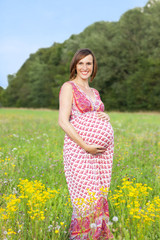Schwangere Frau in Sommerwiese