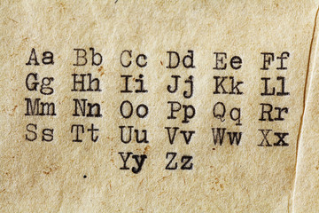 Latin alphabet, font printed on vintage typewriter