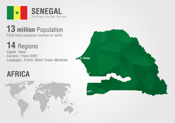 Senegal world map with a pixel diamond texture. - obrazy, fototapety, plakaty