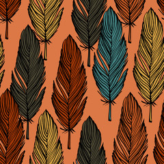 Feather colorful seamless pattern - 68834142