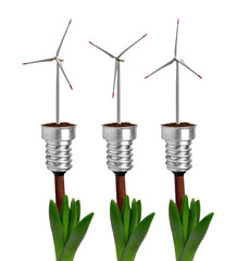 Bulbs with wind turbines on plant