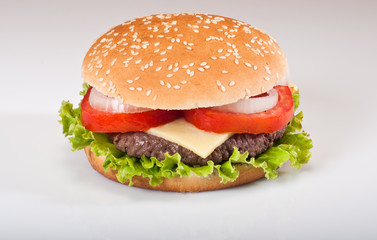 Delicious hamburger on white background