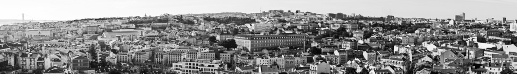 Lisbon, Portugal panoramic image, in black and white