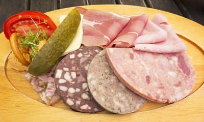 Platter of German cold cuts of meat and sausage