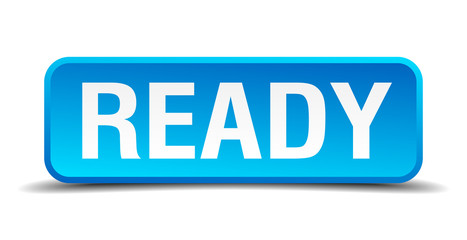 Ready blue 3d realistic square isolated button